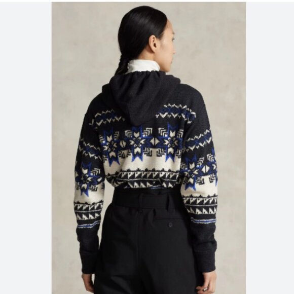 Polo Ralph Lauren Large Nordic Fair Isle Fleece Hoodie Snowflake Sweater Pullove - Picture 9 of 10